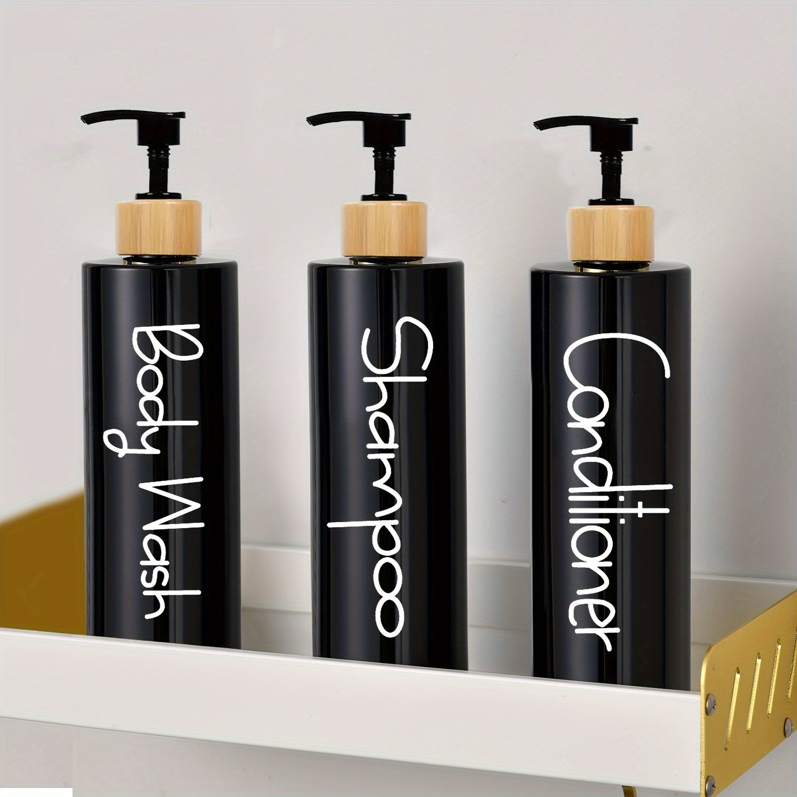 3-Pack Minimalist Bathroom Dispenser Bottles, Plastic, Unscented Shampoo, Conditioner, Body Wash Containers